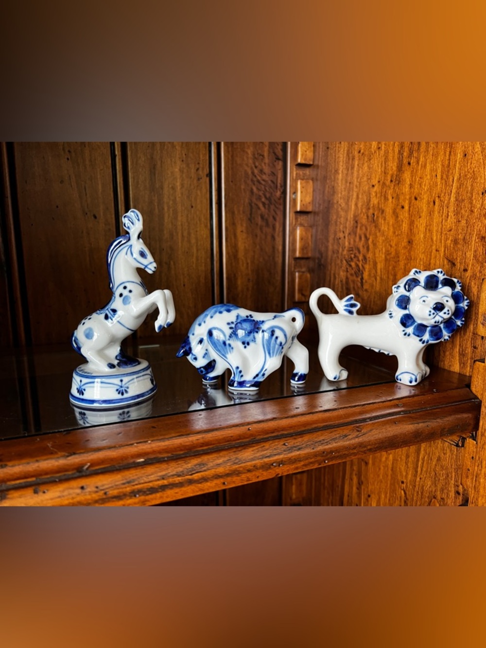 Handmade in Russia Blue and White Ceramic Animal Figurine Set